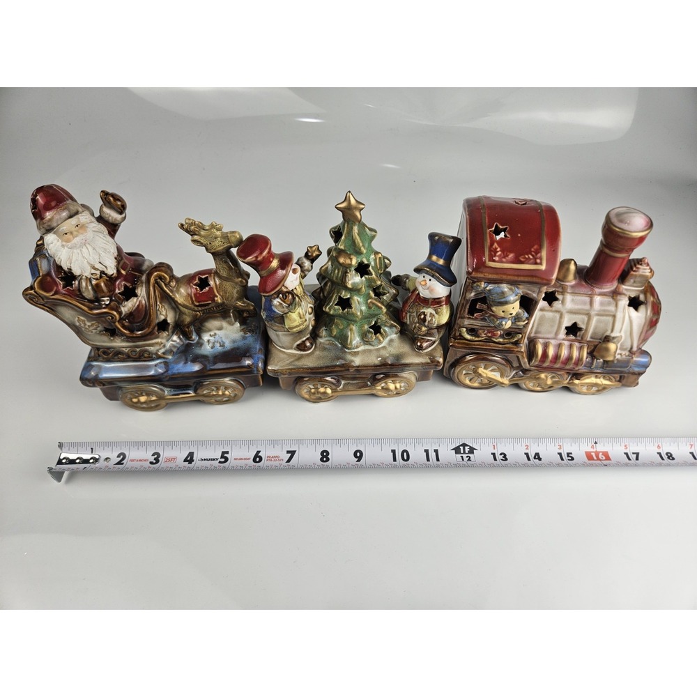 Vintage 3 Piece Stoneglaze Train Christmas Collection‎ Santa Snowmen Stars - Picture 11 of 13